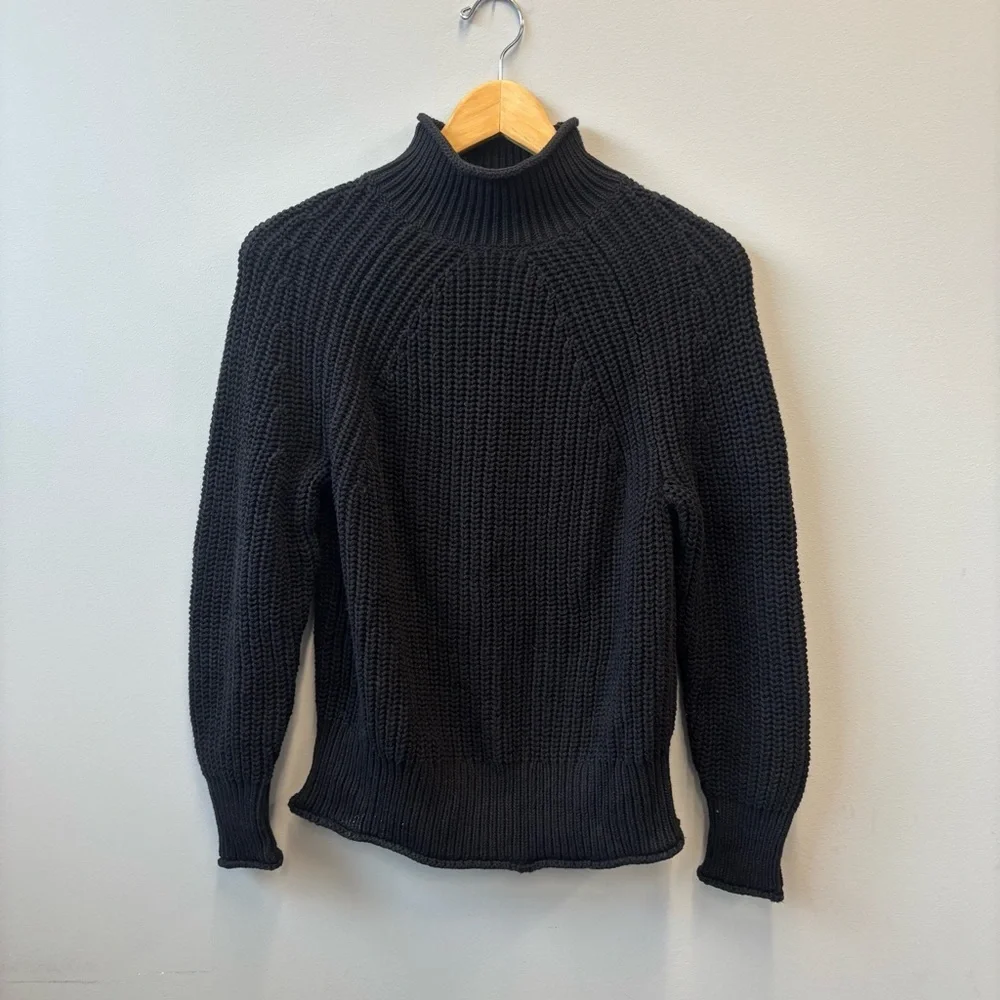 J Crew XS Roll Neck Sweater Black Chunky Knit Ribbed Sweater